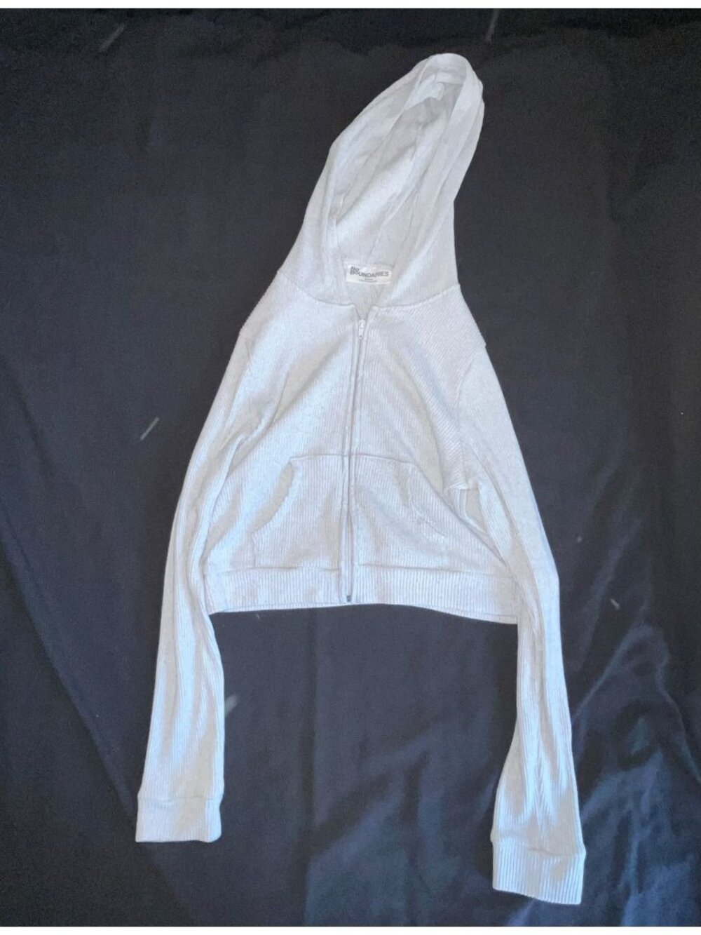 No Boundaries Womens XL Gray Ribbed Cropped Hoodie With Front Zipper & Pockets